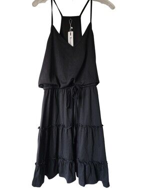 New Black Ruffled Tiered Dress, Sz XL